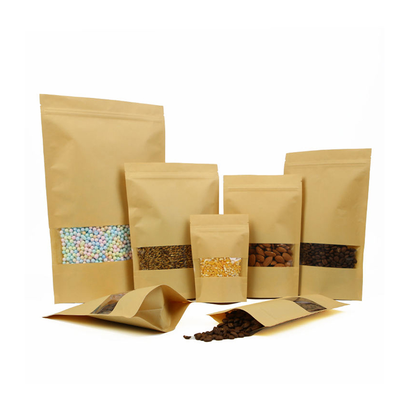 Bolsa ecológica marrón Kraft con ventana y cierre resellable